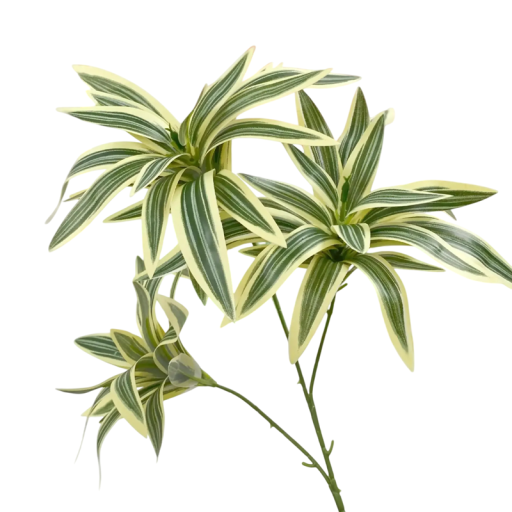 Kunstig plante 70 cm. Tropisk gren af plastik med grønne og cremefarvede stribede blade. Dekoration til vase, urtepotte eller arrangement.