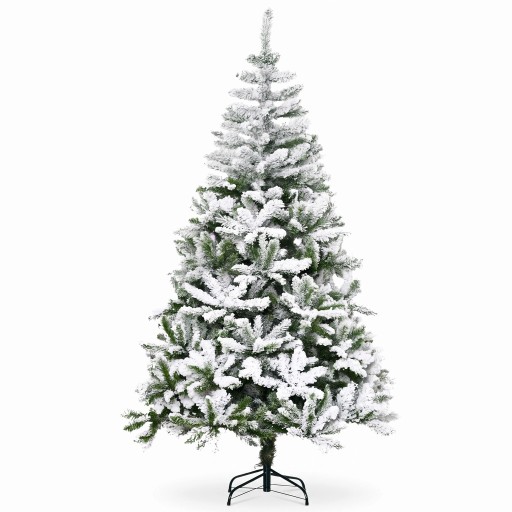Kunstigt juletræ Sneklædt Foldbare grene Højde 180 cm Diameter 105 cm Grøn og hvid Sammenklappelig stativ 3 sektioner Indretning til hjemmet