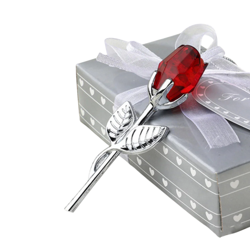 Künstliche Kristallrose mit silbernem Stiel 9 x 3 cm Geschenkbox 3 x 5,5 x 12 cm Elegante Dekoration für Geschenke und Innenräume