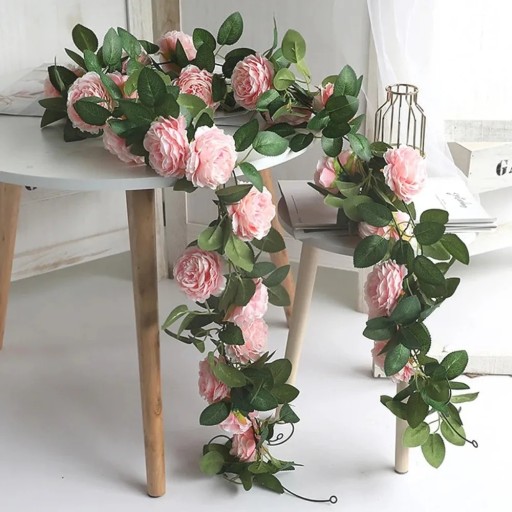 Künstliche Seidengirlande mit Pfingstrosen und Blättern Dekoration für Hochzeiten und Partys Hängende Wand- und Tischdekoration für Wohnung und Garten.