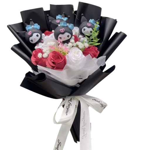 Künstlicher Blumenstrauß aus Vinyl, Cartoon-Katzenfiguren, süße Dekoration, Geschenk zum Valentinstag, Geburtstag, stilvolle Dekoration für die Inneneinrichtung