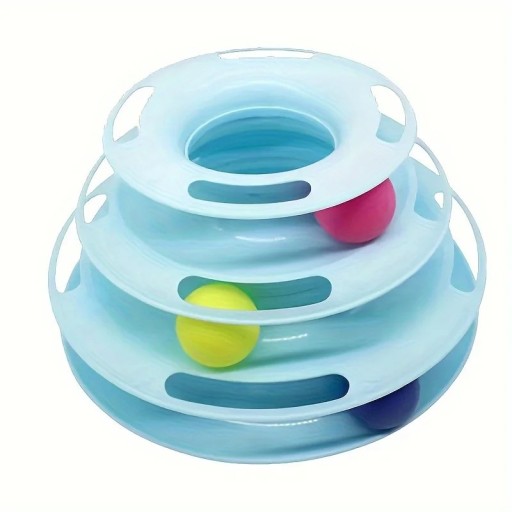 Kunststof kattenspeeltje Educatieve speelbaan 25 x 13 cm Met drie ballen Stimulerend speelplezier voor actieve katten