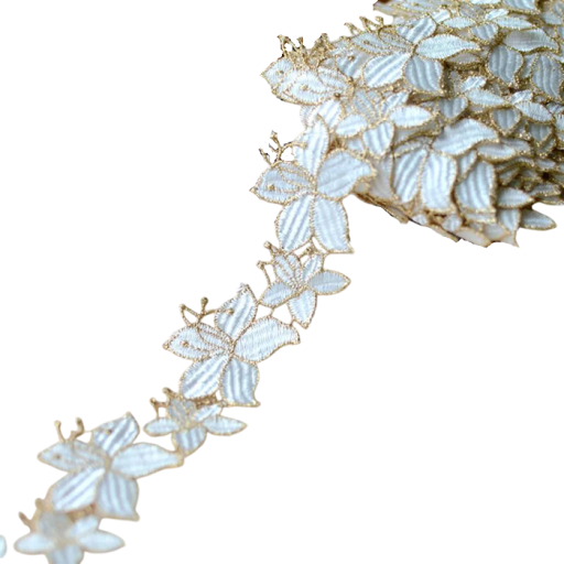 Květinová krajková stuha 4 cm x 91 cm Dekorativní krajka se zlatým lemem Polyester bavlna Ozdobná stuha na šití dekorace svatební a kreativní tvoření