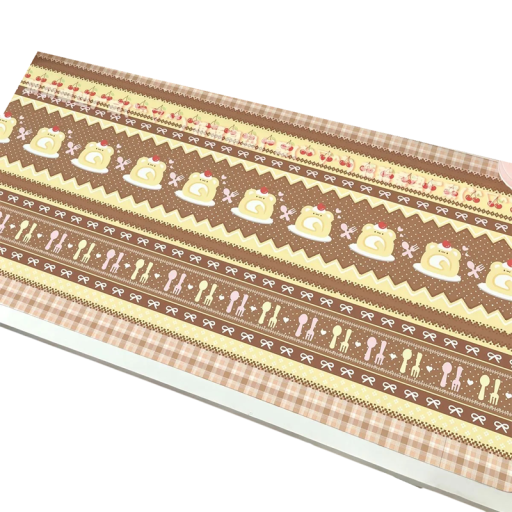 Laaja näppäimistön ja hiiren alusta 40x80 cm kirsikkapudinkien, nauhojen ja aterimien kanssa ruskea, keltainen, vaaleanpunainen tyttöjen kirjoituspöydälle