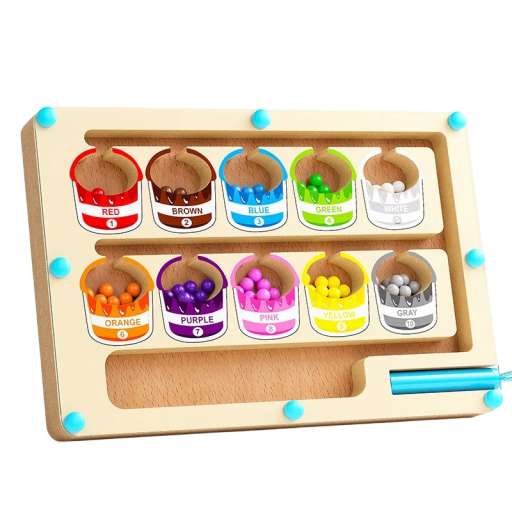 Laberinto magnético de madera 23 x 16 cm Juego infantil con cuentas y un palo Juguete de motor Herramienta educativa Clasificación de colores
