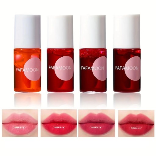 Labial líquido hidratante resistente al agua Fafamoon Set de 4 manzana, fresa, sandía y cereza Color intenso Aplicación suave 5 ml