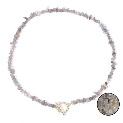 Labradorite Necklace 45 cm Length Adjustable Grey Stones Gold-Coloured Chain Zinc Alloy Lobster Clasp For Parties and Everyday Wear