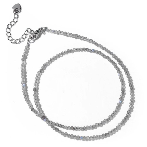 Labradorite Necklace Beads 2 mm Length 40 cm Adjustable Grey Chain in Silver Colour Zinc Alloy For Women and Men