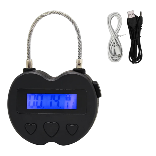 Lacăt digital cu temporizator și ecran LCD 9 cm, reîncărcabil prin USB, negru, universal pentru securizarea dulapurilor și a bunurilor personale