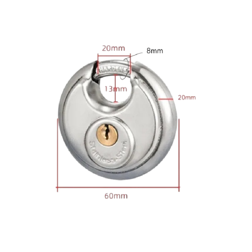 Lacăt rotund cu arc 60 mm din oțel inoxidabil, rezistent la apă, rezistent la coroziune, lacăt de siguranță pentru poartă, ușă, garaj