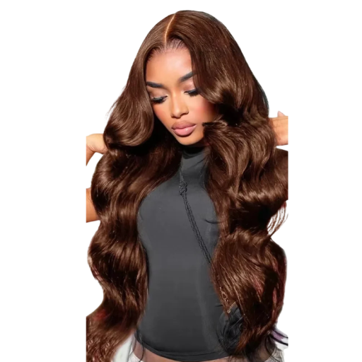 Lace front paruka čokoládově hnědá vlnitá z lidských vlasů krajka 33 x 10 cm hustota 180 % délka 91,4 cm na denní i sváteční nošení