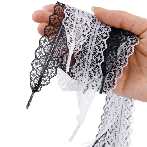 Lace Shoelaces for Shoes 120 x 2.9 cm Silk Flat Laces Delicate Lace Lacing for Ballerinas, Sneakers and Romantic Footwear