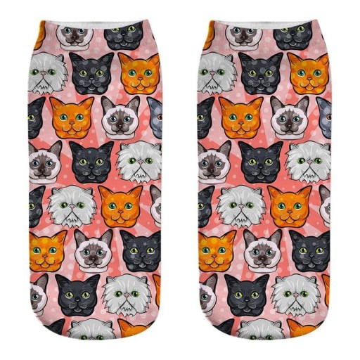 Ladies' Ankle Socks with Cats A664
