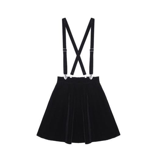 Ladies' Black Velvet Mini Skirt with Adjustable X Straps Pleated A-Line Skirt with a Wide Waistband Made from Polyester and Velvet