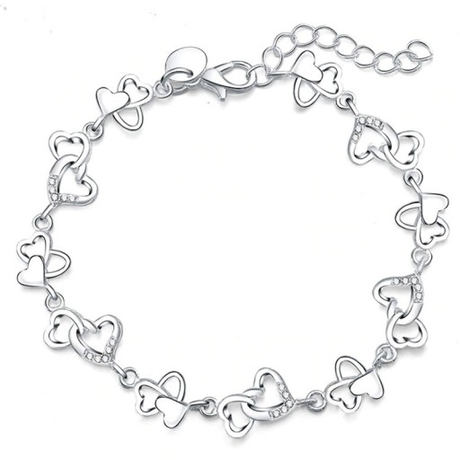 Ladies' Bracelet Linked Hearts with Stones