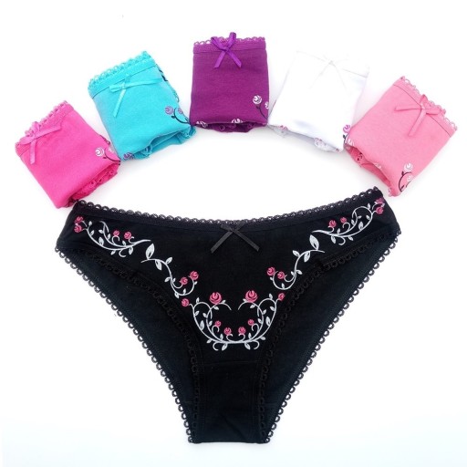 Ladies' Brazilian Briefs with Floral Print - 5 Pieces