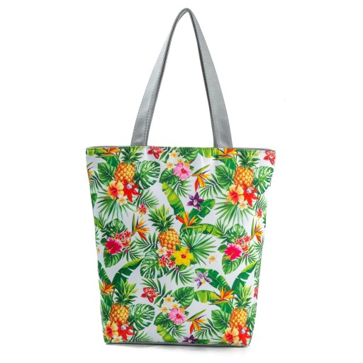 Ladies' Canvas Bag with Pineapple and Tropical Leaf Print Spacious Shopper with Two Grey Handles 27 x 38 x 11 cm Canvas and Polyester