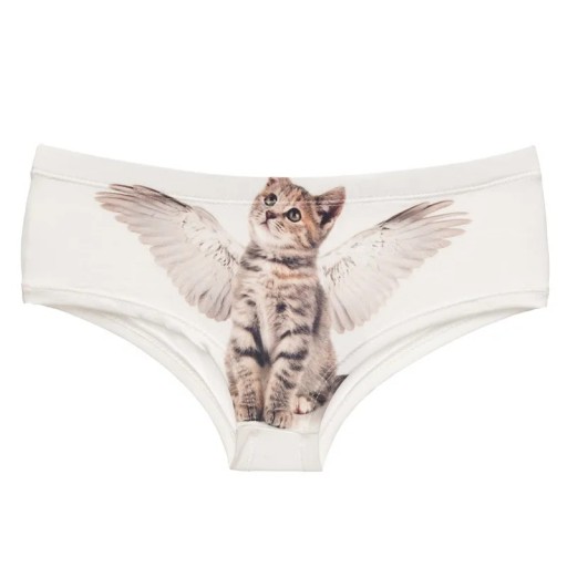 Ladies' Cat Print Panties with Wings in White Breathable Comfortable Underwear for Everyday Wear Universal Size