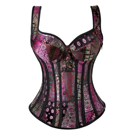 Ladies' Corset Pink Colour Plain V-Neck Straps Print Polyester Spandex Elegant Top Lingerie