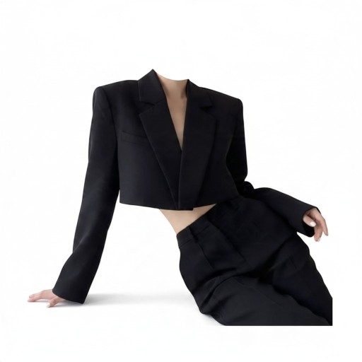 Ladies' Crop Blazer Short Cut Pronounced Shoulders Lapels Breast Pocket Lining Polyester For Office and Social Events