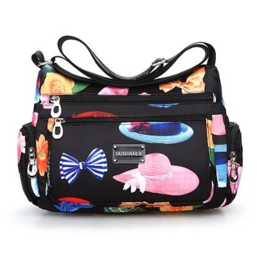 Ladies' crossbody bag with print Several zip pockets at the front and on the sides Oxford fabric and polyester 26 x 20 x 10 cm