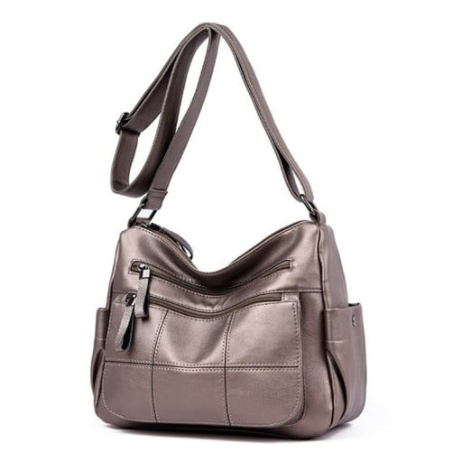 Ladies' Crossbody Handbag in Synthetic Leather Soft Shape Front Zip Pockets Side Pockets Adjustable Shoulder Strap 29 x 23 x 14 cm