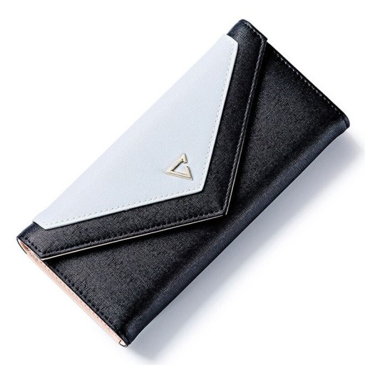 Ladies' Envelope Wallet in PU Leather Two-Tone Flap with Metal Triangle Fine Textured Finish Dimensions 18.8 x 9 x 3 cm