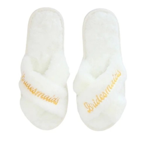 Ladies' Fluffy Bridesmaid Slippers 28 cm White Home Slippers for Bridesmaid Hen Party
