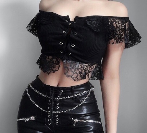 Ladies' Gothic Crop Top with Lace