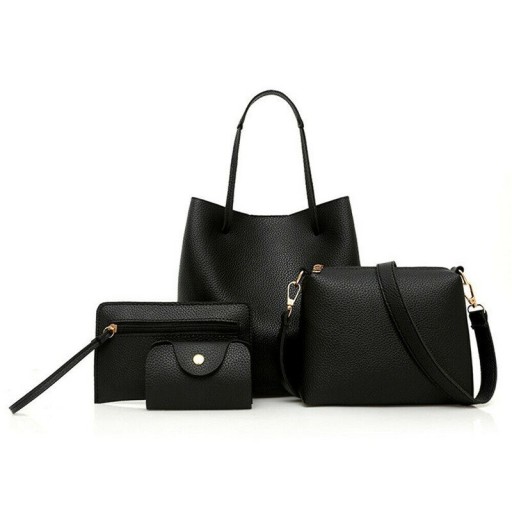 Ladies' Handbag Set 4 pcs Made of Synthetic Leather with a Textured Surface Large Shoulder Bag Smaller Handbag with Strap Clutch and Card