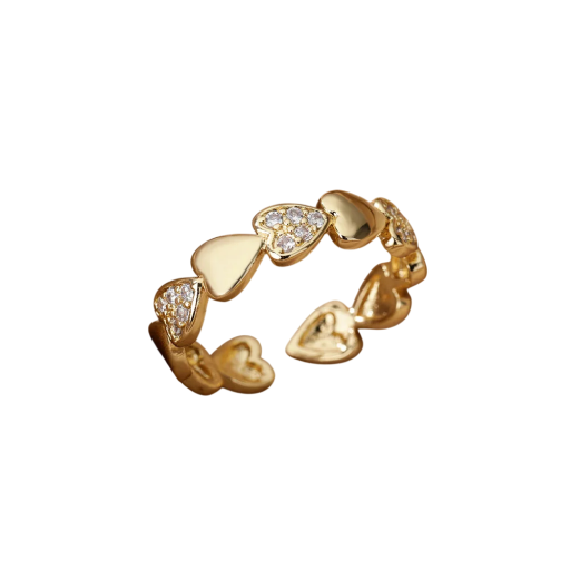 Ladies' Heart Ring Adjustable Size Open Design Zirconia Stones Gold Colour Delicate Elegant Modern Jewellery Made of Metal Alloy