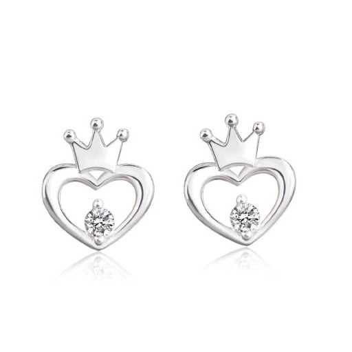 Ladies' Heart Stud Earrings with Crown