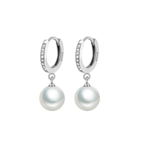 Ladies' Hoop Earrings with Zirconia and Pearl