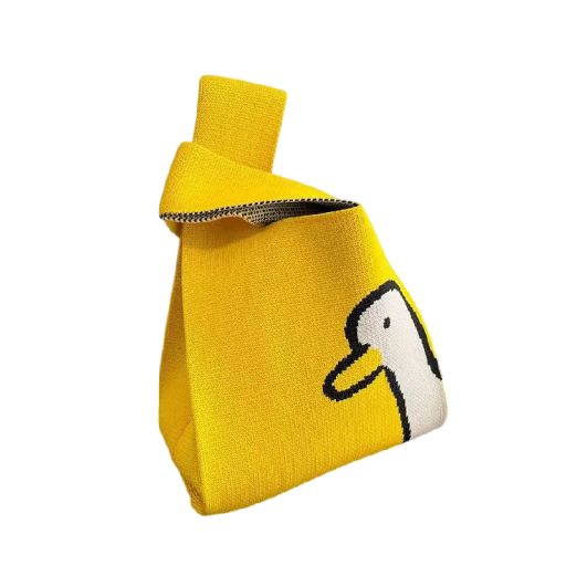 Ladies' Knitted Handbag with Pattern 20x35 cm Polyester Cotton Lining Yellow Handbag for Everyday Use