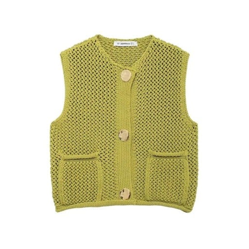 Ladies' Knitted Waistcoat with V-Neck and Pockets Plain Stylish Waistcoat with Button Fastening Comfortable Polyester Sweater in Various
