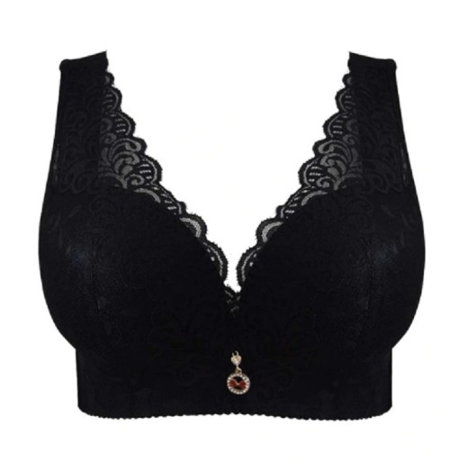 Ladies' Lace Bra for Larger Sizes Wide Adjustable Straps Deep V-Neck Decorative Pendant Hook Fastening