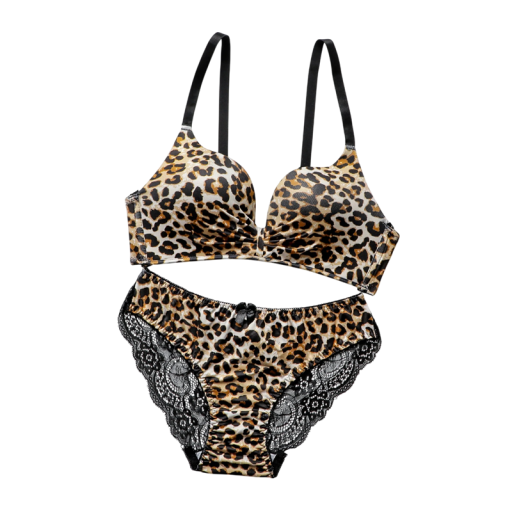 Ladies' Lace Lingerie Set Leopard Print Bra and Briefs Elastane Polyamide for Everyday Wear