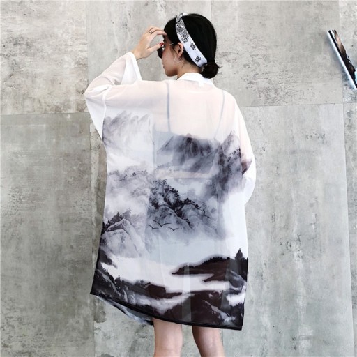 Ladies' Landscape Print Poncho