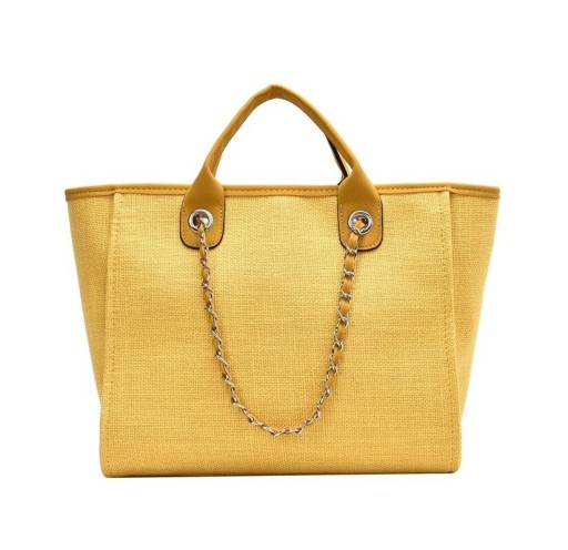 Ladies' Large Canvas Shoulder Bag 31 x 24 x 16 cm Two Short Handles Chain Straps Interwoven with a Strap Canvas and Polyester