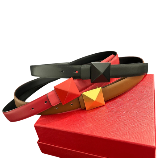 Ladies' Leather Belt 2.5 cm with Metal Pyramid Buckle Elegant Fashion Accessory for Trousers and Dresses Quality Craftsmanship Stylish Belt
