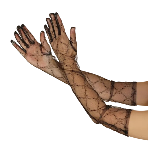 Ladies' Long Lace Gloves Full-Fingered Breathable Polyester Black Fine Gloves for Social Events and Evening Wear