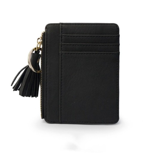 Ladies' Mini Wallet with Key Ring Card Slots Zip Pocket Decorative Tassel PU Leather and Polyester 11.5 x 9 x 1 cm