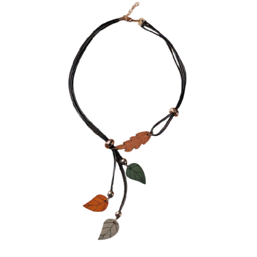 Ladies' Necklace Wooden Leaves Pendant Length 51–56 cm Wood Black Brown Green Grey Adjustable Necklace for Wearing
