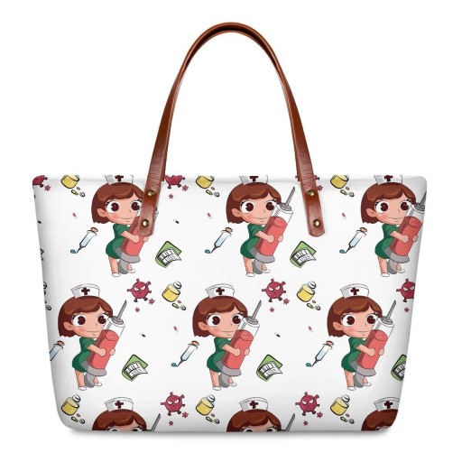 Ladies' Neoprene Bag with Nurse Print 39 x 29 x 11.5 cm Spacious Bag with Brown Handles Gift for Nurses