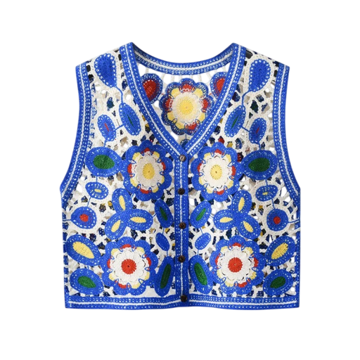 Ladies' Patterned Waistcoat with Buttons Universal Size Polyester Blue Sleeveless for Layering Lightweight Clothing Everyday Wear