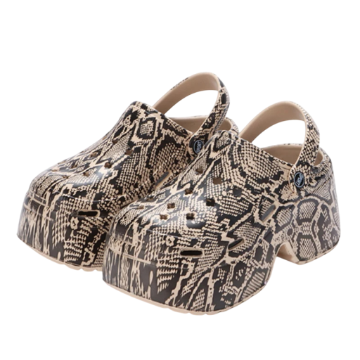 Ladies' Platform Slippers with Snake Pattern Robust Rubber Sole Stylish Summer Footwear with Thick Sole Fashionable Slippers