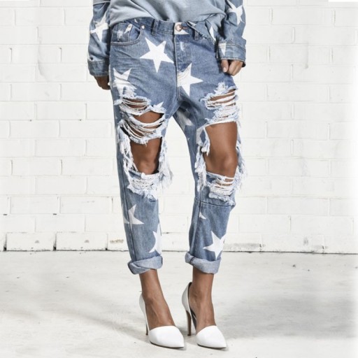 Ladies' Ripped Jeans with Stars