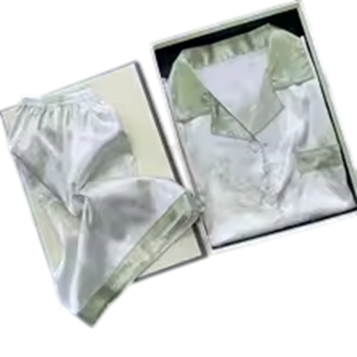 Ladies' Satin Pyjama Set Shirt and Shorts 2-Piece Button-Up Shirt with Notched Collar Polyester White Sleepwear with Trim