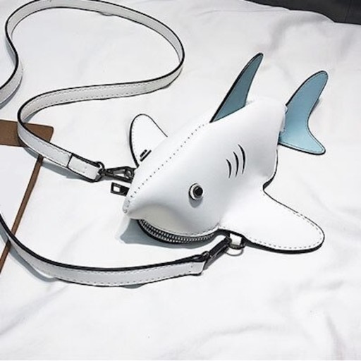 Ladies' Shark-Shaped Handbag Small Crossbody Shoulder Bag Adjustable Strap with Carabiners Zip Fastening PU Leather 20 x 8 x 8 cm