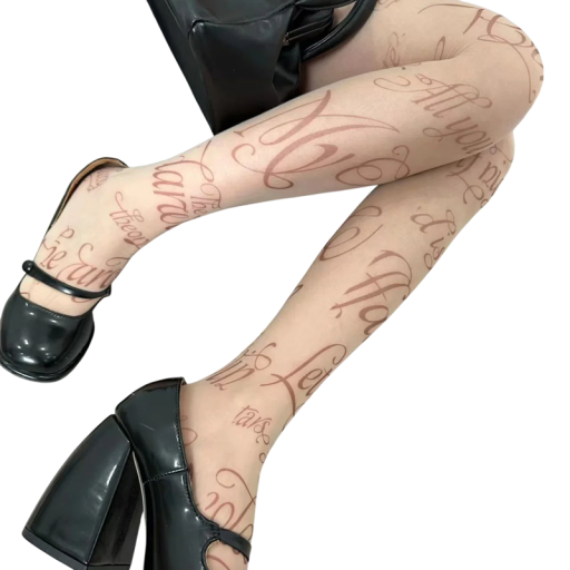 Ladies' Skin-Coloured Transparent Tights with Text